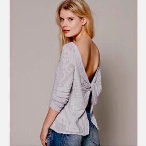 Free People Twist Open Back Sweater Pullover Boho Grey Top Size XS